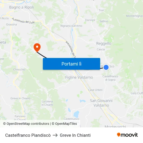 Castelfranco Piandiscò to Greve In Chianti map