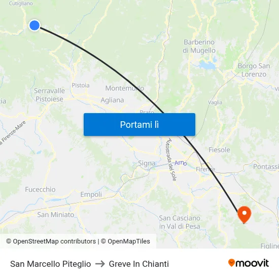 San Marcello Piteglio to Greve In Chianti map