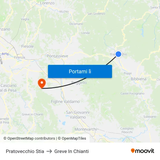 Pratovecchio Stia to Greve In Chianti map