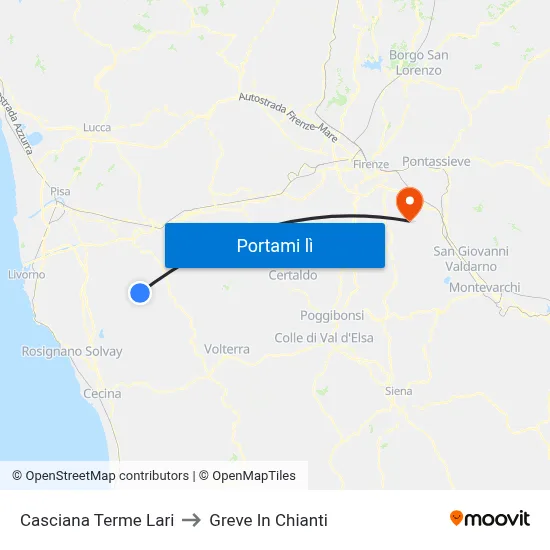 Casciana Terme Lari to Greve In Chianti map