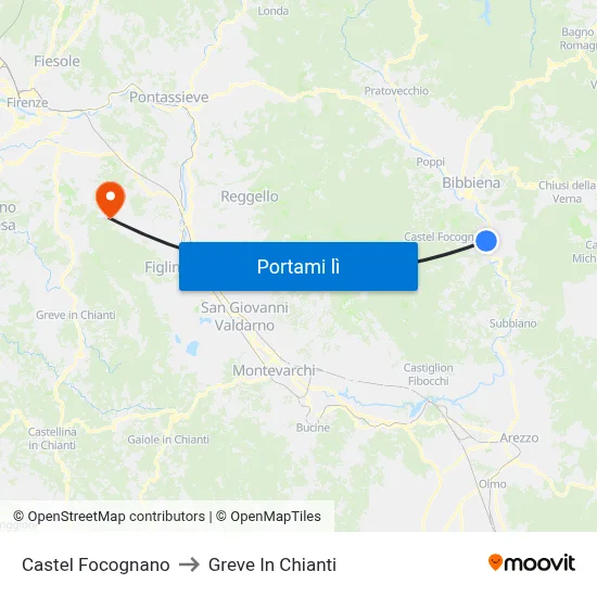 Castel Focognano to Greve In Chianti map