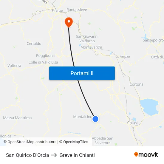 San Quirico D'Orcia to Greve In Chianti map