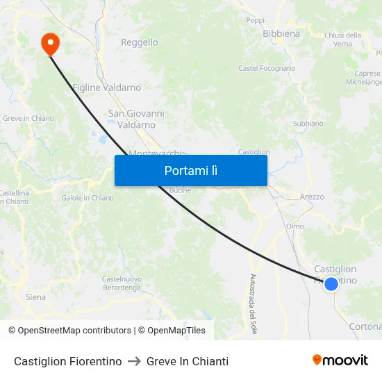 Castiglion Fiorentino to Greve In Chianti map