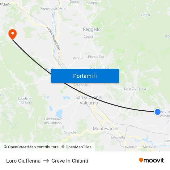 Loro Ciuffenna to Greve In Chianti map