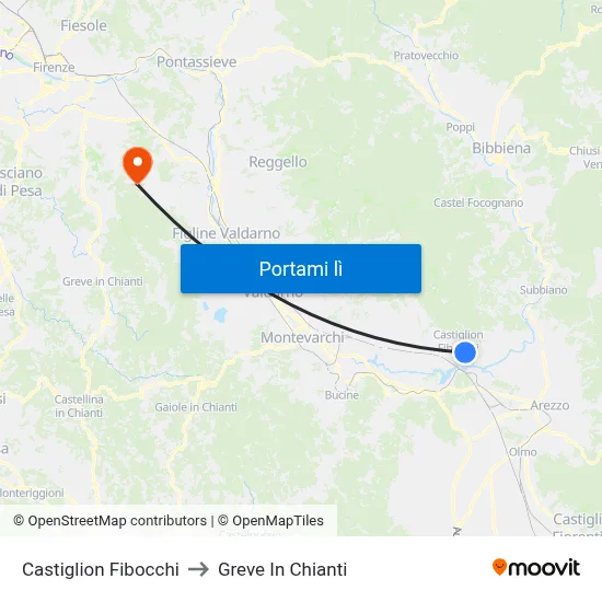 Castiglion Fibocchi to Greve In Chianti map