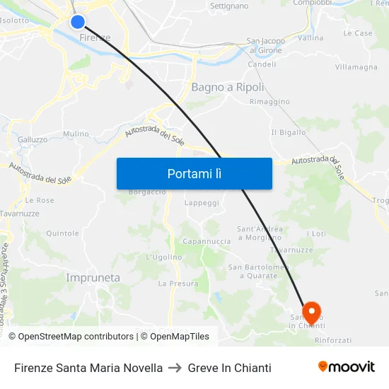 Firenze Santa Maria Novella to Greve In Chianti map