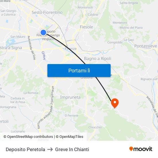 Deposito Peretola to Greve In Chianti map