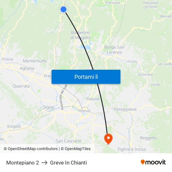 Montepiano 2 to Greve In Chianti map