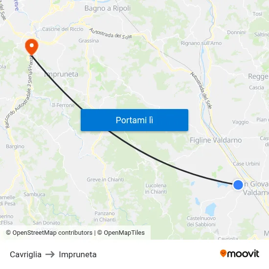 Cavriglia to Impruneta map
