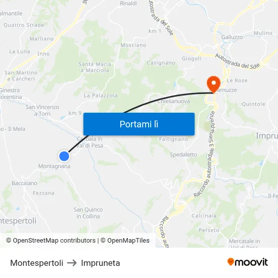 Montespertoli to Impruneta map