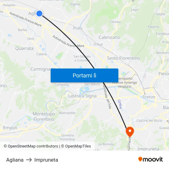 Agliana to Impruneta map