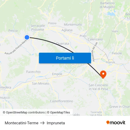Montecatini-Terme to Impruneta map