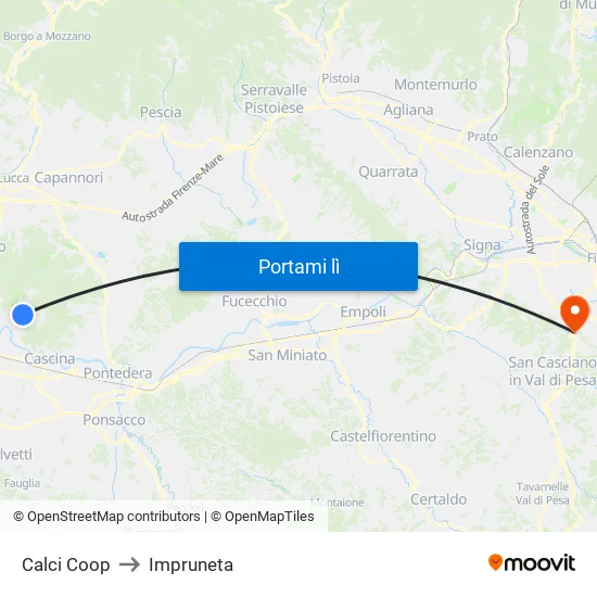 Calci Coop to Impruneta map