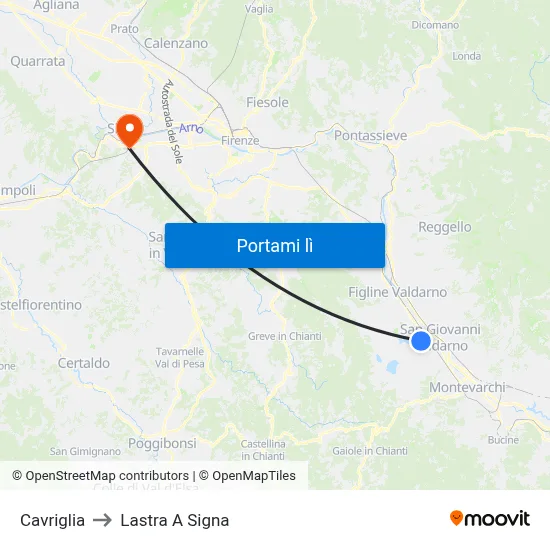 Cavriglia to Lastra A Signa map