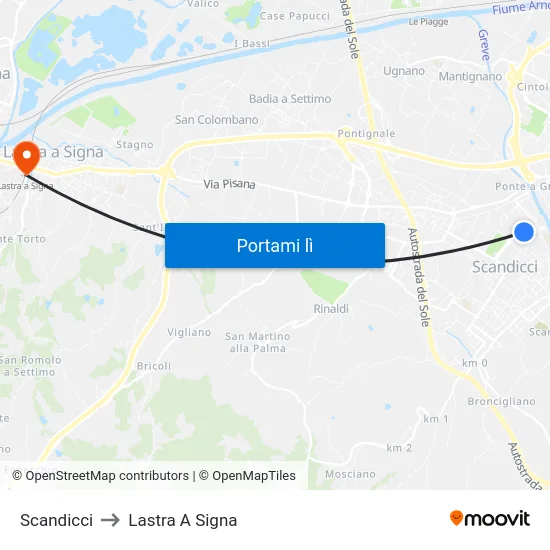 Scandicci to Lastra A Signa map