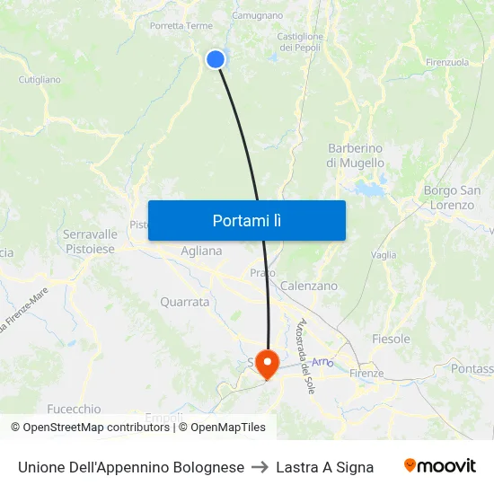 Unione Dell'Appennino Bolognese to Lastra A Signa map