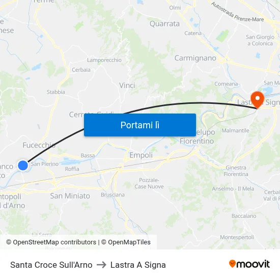 Santa Croce Sull'Arno to Lastra A Signa map