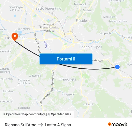Rignano Sull'Arno to Lastra A Signa map