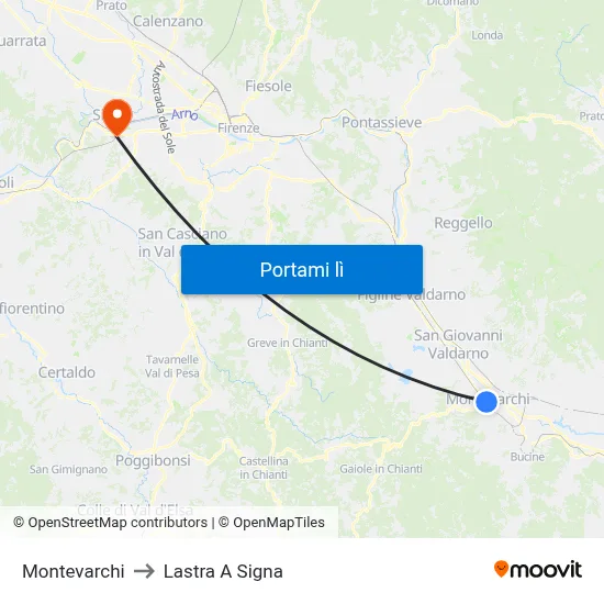 Montevarchi to Lastra A Signa map