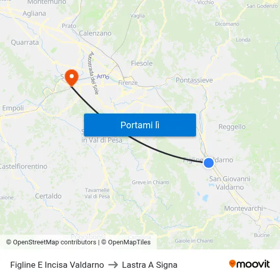 Figline E Incisa Valdarno to Lastra A Signa map
