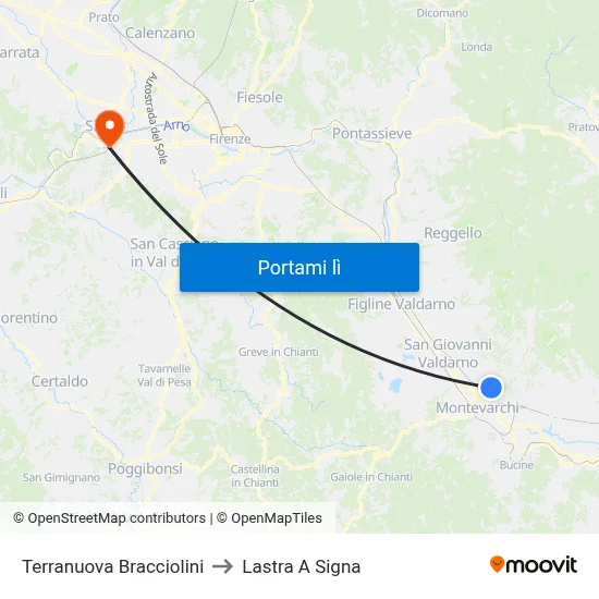 Terranuova Bracciolini to Lastra A Signa map