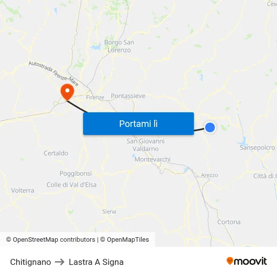 Chitignano to Lastra A Signa map