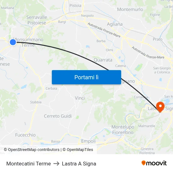 Montecatini Terme to Lastra A Signa map