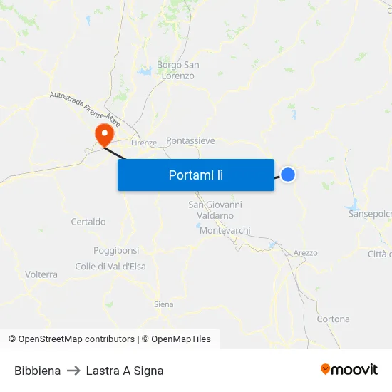 Bibbiena to Lastra A Signa map