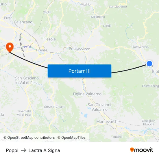 Poppi to Lastra A Signa map