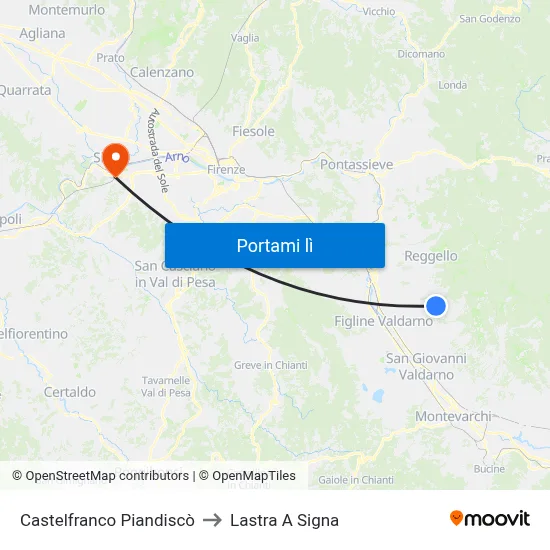 Castelfranco Piandiscò to Lastra A Signa map