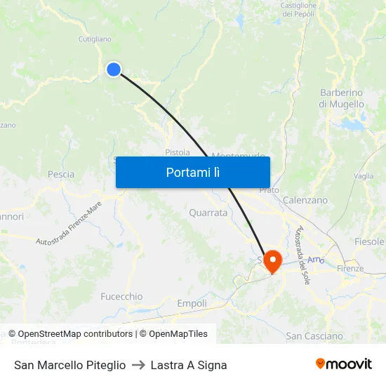 San Marcello Piteglio to Lastra A Signa map