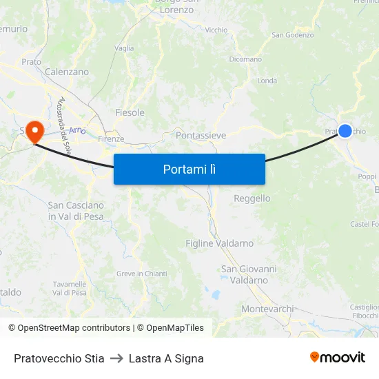 Pratovecchio Stia to Lastra A Signa map