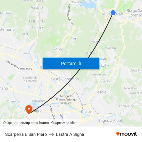 Scarperia E San Piero to Lastra A Signa map