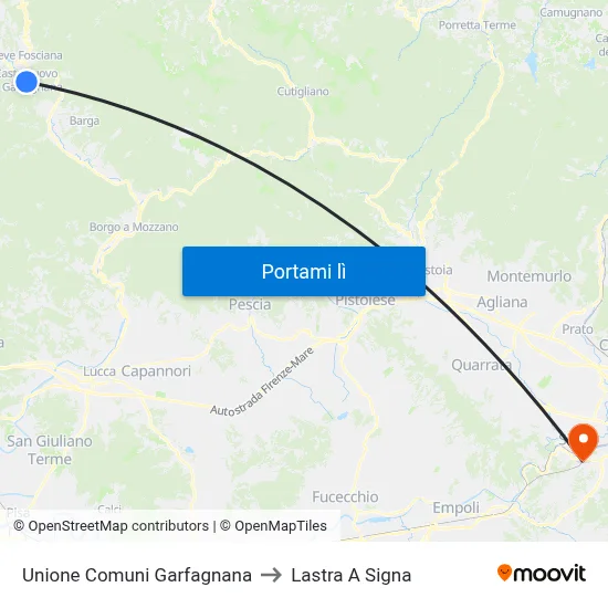 Unione Comuni Garfagnana to Lastra A Signa map