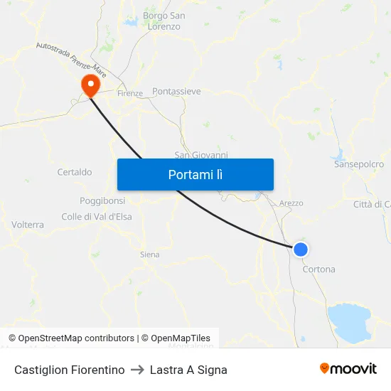 Castiglion Fiorentino to Lastra A Signa map