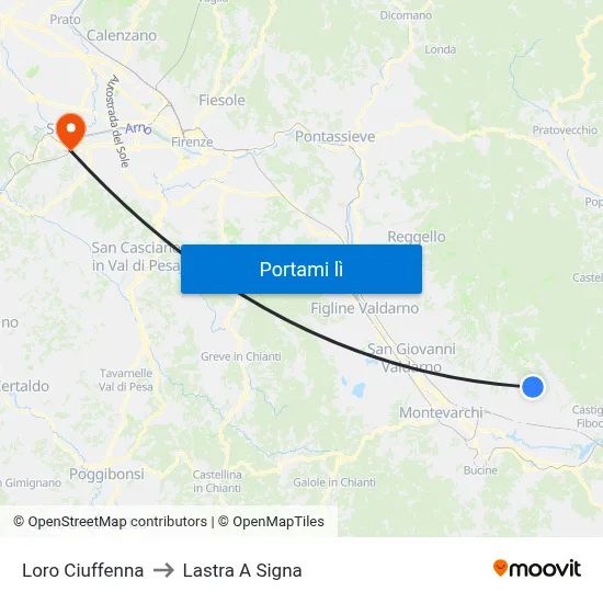 Loro Ciuffenna to Lastra A Signa map