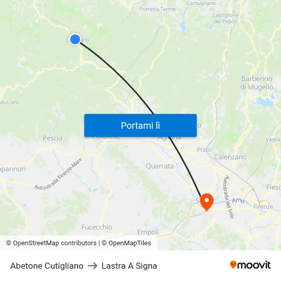 Abetone Cutigliano to Lastra A Signa map