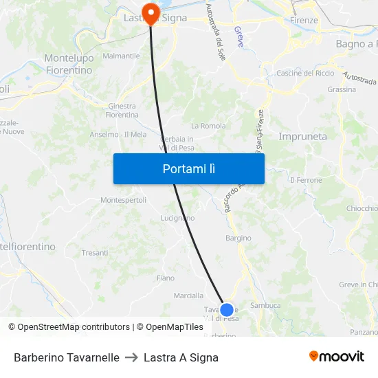 Barberino Tavarnelle to Lastra A Signa map