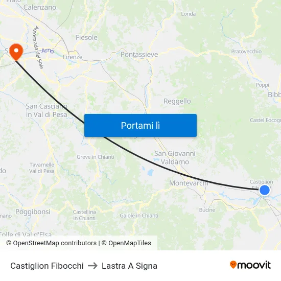 Castiglion Fibocchi to Lastra A Signa map