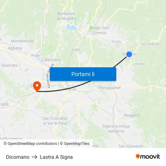 Dicomano to Lastra A Signa map