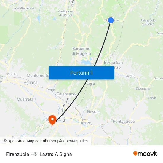 Firenzuola to Lastra A Signa map