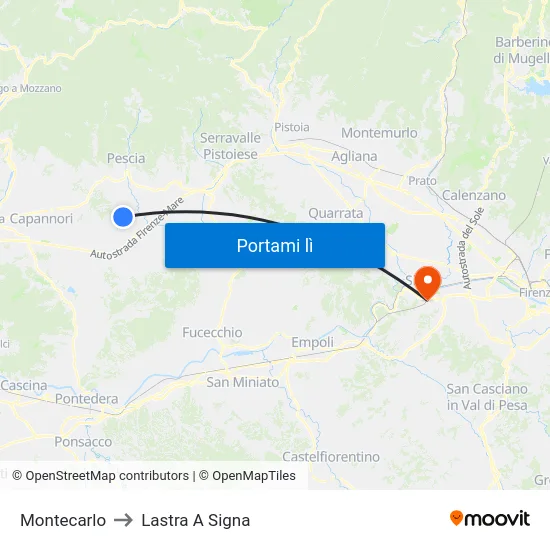 Montecarlo to Lastra A Signa map