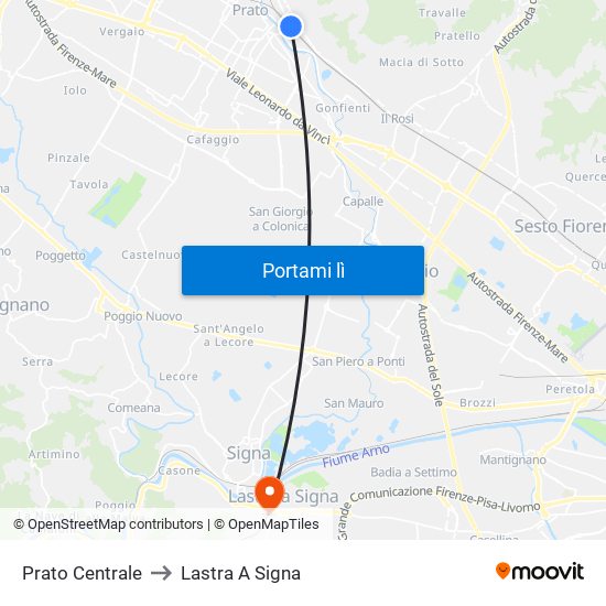 Prato Centrale to Lastra A Signa map