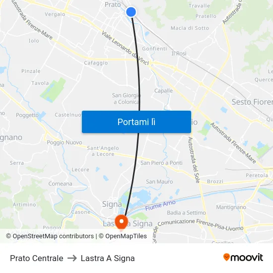 Prato Centrale to Lastra A Signa map