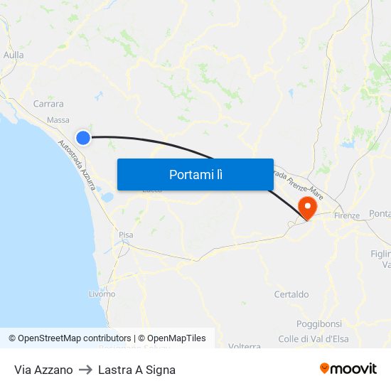 Via Azzano to Lastra A Signa map