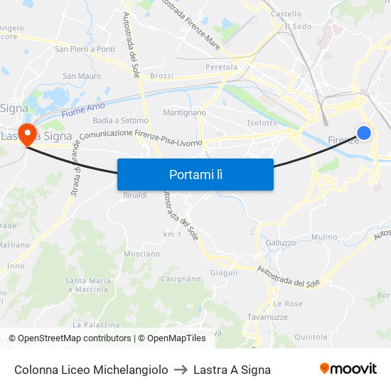 Colonna Liceo Michelangiolo to Lastra A Signa map