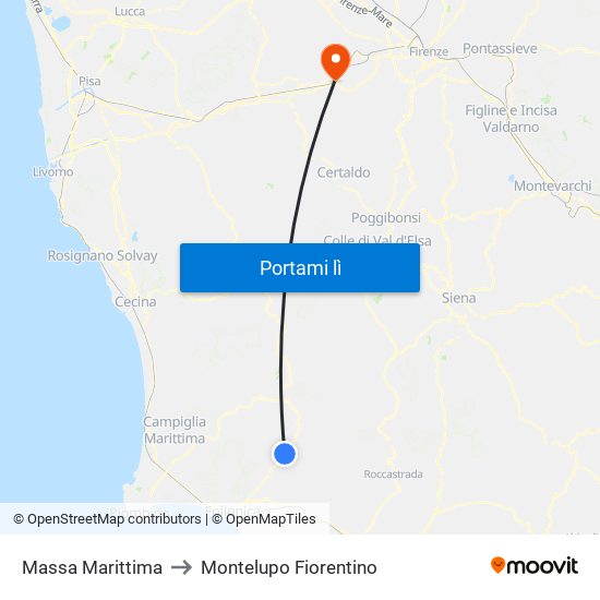 Massa Marittima to Montelupo Fiorentino map