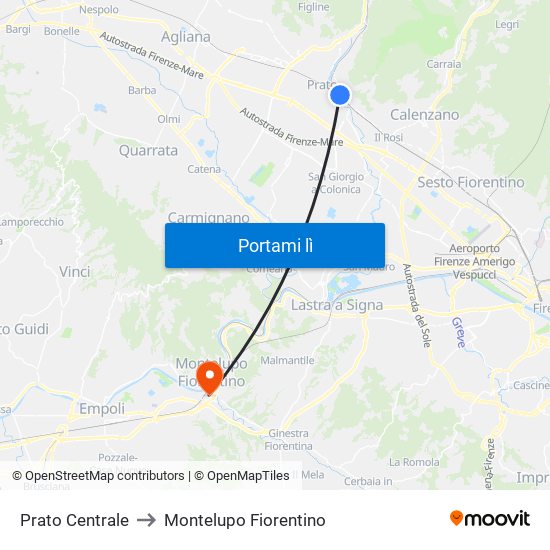 Prato Centrale to Montelupo Fiorentino map