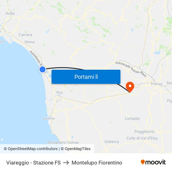 Viareggio Stazione FS to Montelupo Fiorentino map