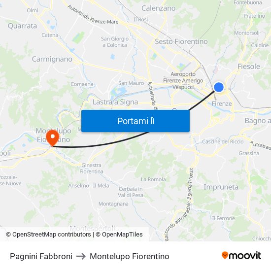 Pagnini Fabbroni to Montelupo Fiorentino map